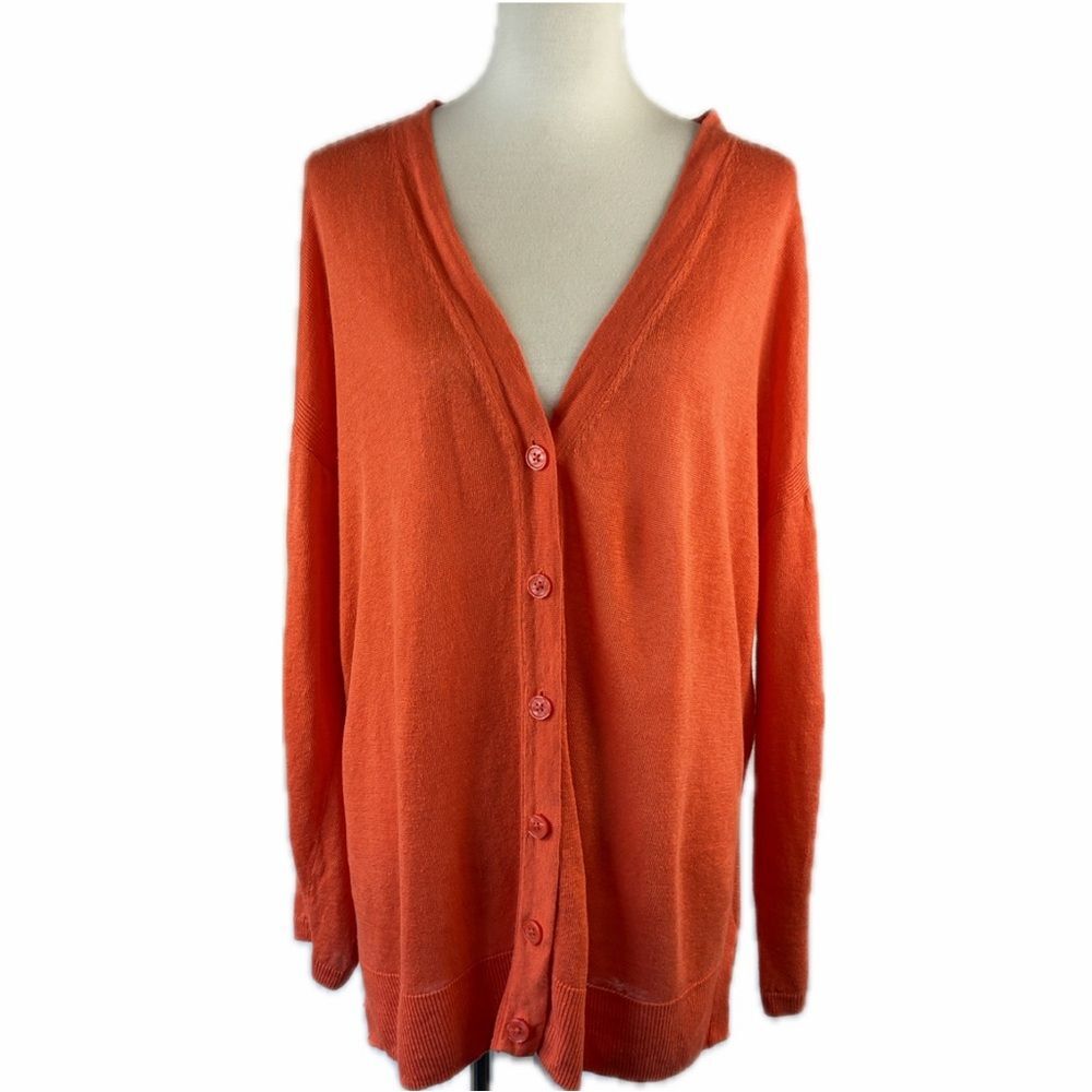 Talbots 100% Linen Girlfriend Cardigan Size XL Bright Coastal Dopamine Layering